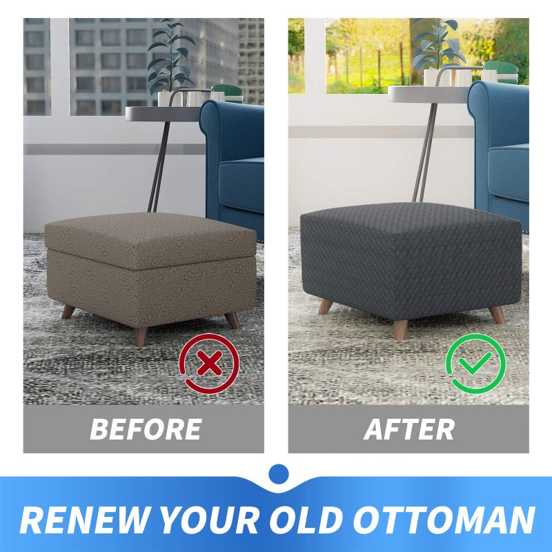 MAXIJIN Jacquard Ottoman Cover Slipcovers Folding Storage Stool Furniture Protector Cover Soft Thick Rectangle Foot Rest Slipcover with Elastic Bottom (Ottoman Small, Dark Gray) - Image 4